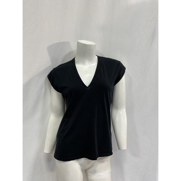 Frame 'Le' Black Cotton Mid Rise V-Neck T-Shirt Size XS - Picture 2 of 5